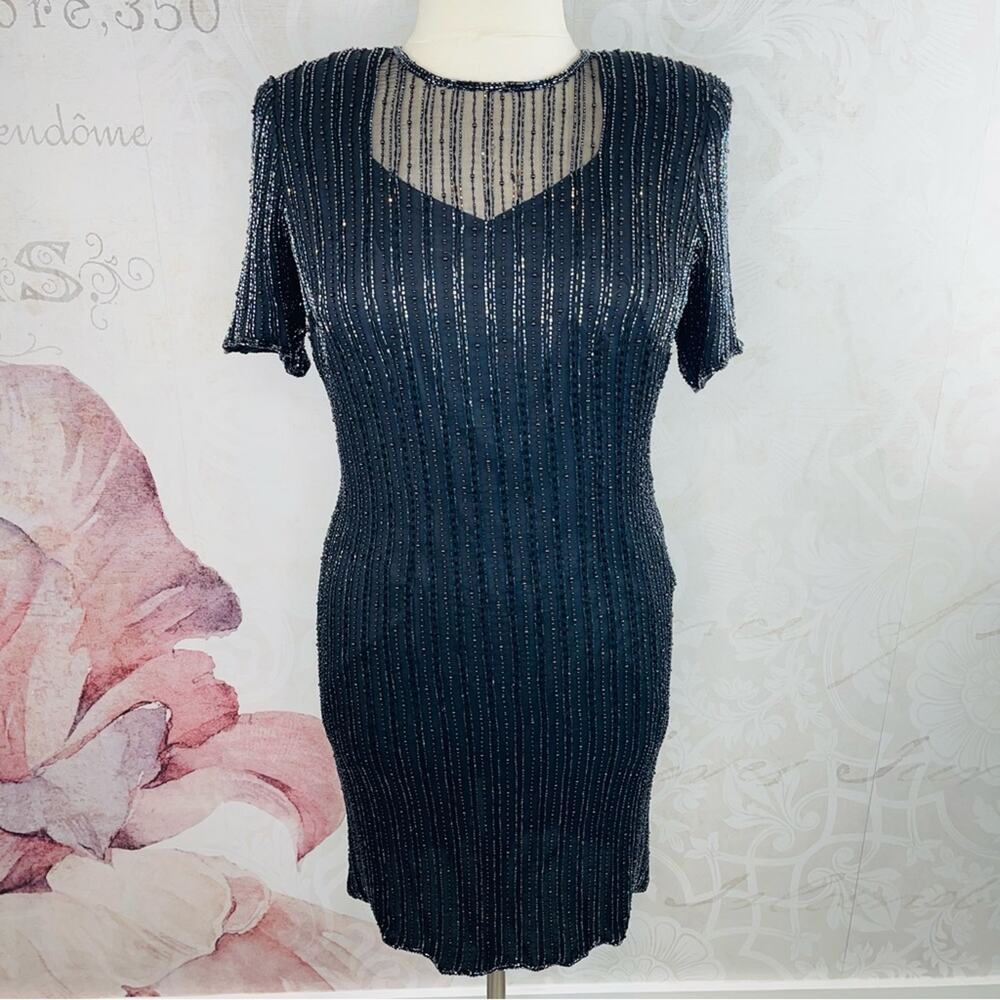 Lane Bryant Black Silk Beaded Cocktail Dress 14/16